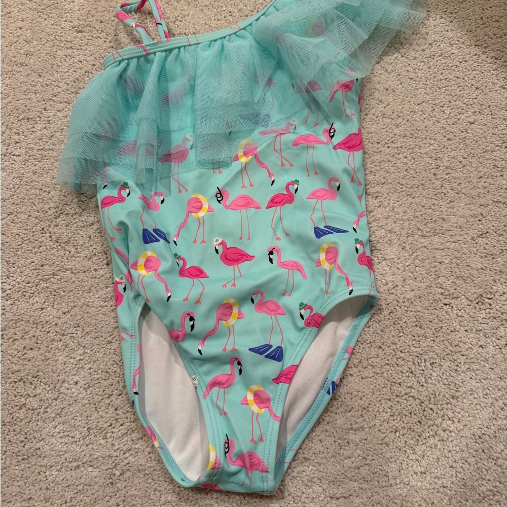 Flamingo Print One-Shoulder Swimsuit